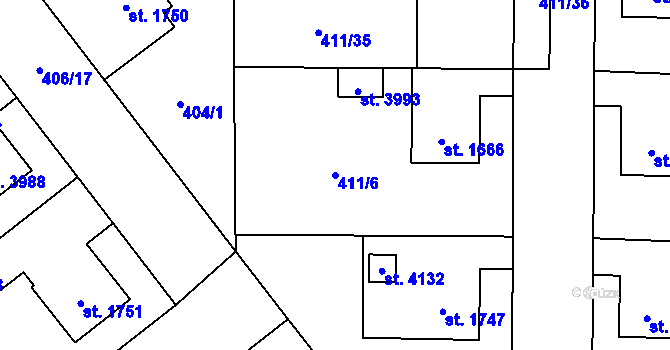 Parcela st. 411/6 v KÚ Zábřeh nad Odrou, Katastrální mapa