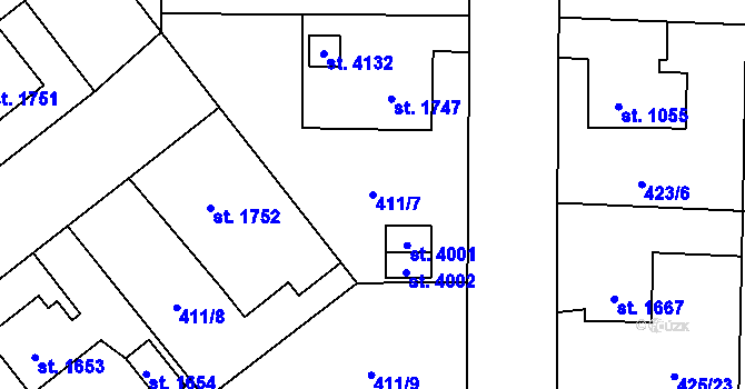 Parcela st. 411/7 v KÚ Zábřeh nad Odrou, Katastrální mapa