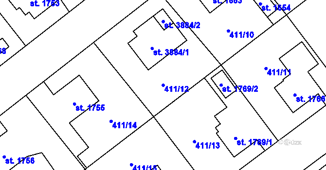 Parcela st. 411/12 v KÚ Zábřeh nad Odrou, Katastrální mapa