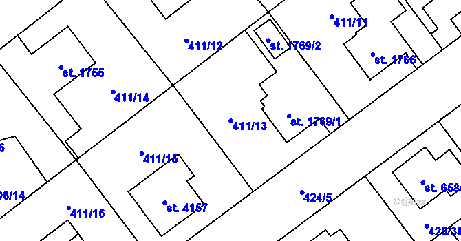 Parcela st. 411/13 v KÚ Zábřeh nad Odrou, Katastrální mapa