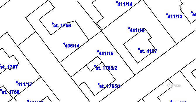 Parcela st. 411/16 v KÚ Zábřeh nad Odrou, Katastrální mapa