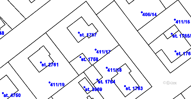 Parcela st. 411/17 v KÚ Zábřeh nad Odrou, Katastrální mapa
