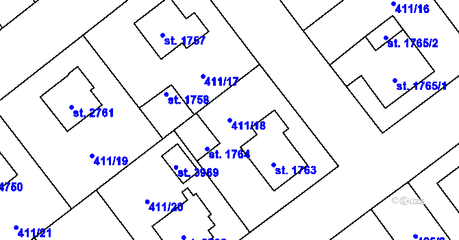 Parcela st. 411/18 v KÚ Zábřeh nad Odrou, Katastrální mapa