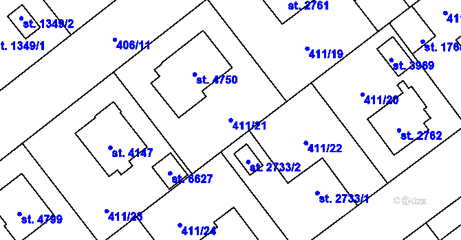 Parcela st. 411/21 v KÚ Zábřeh nad Odrou, Katastrální mapa
