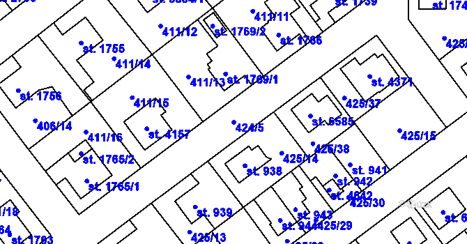 Parcela st. 424/5 v KÚ Zábřeh nad Odrou, Katastrální mapa