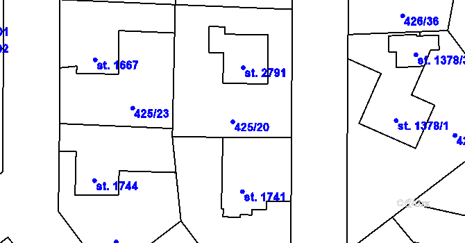 Parcela st. 425/20 v KÚ Zábřeh nad Odrou, Katastrální mapa
