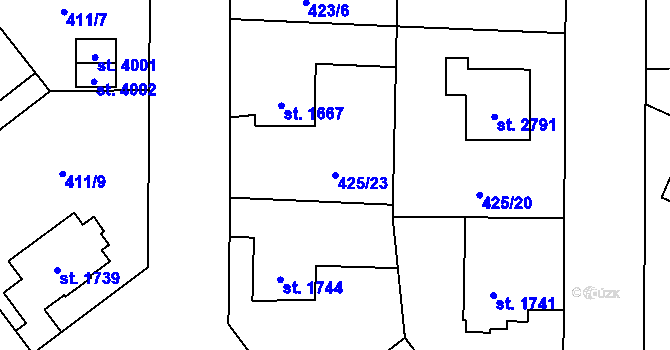 Parcela st. 425/23 v KÚ Zábřeh nad Odrou, Katastrální mapa