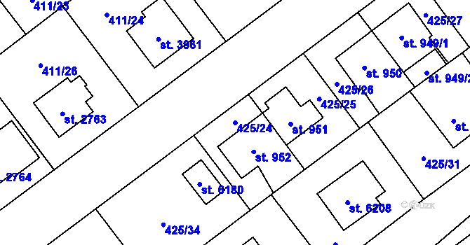 Parcela st. 425/24 v KÚ Zábřeh nad Odrou, Katastrální mapa