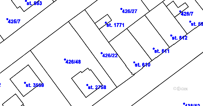 Parcela st. 426/22 v KÚ Zábřeh nad Odrou, Katastrální mapa