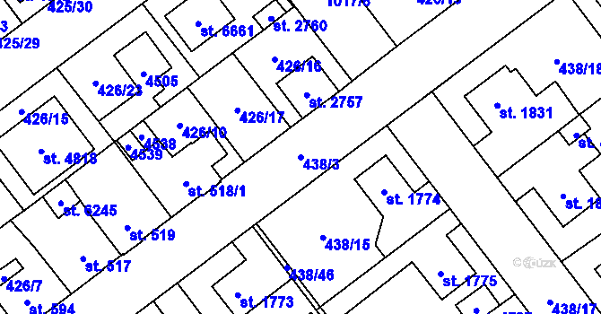 Parcela st. 438/3 v KÚ Zábřeh nad Odrou, Katastrální mapa