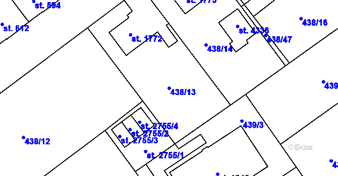 Parcela st. 438/13 v KÚ Zábřeh nad Odrou, Katastrální mapa