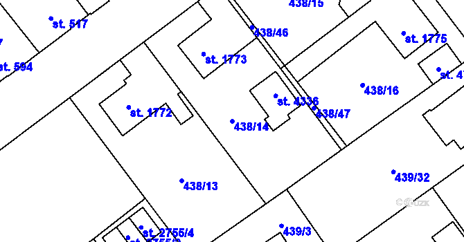 Parcela st. 438/14 v KÚ Zábřeh nad Odrou, Katastrální mapa