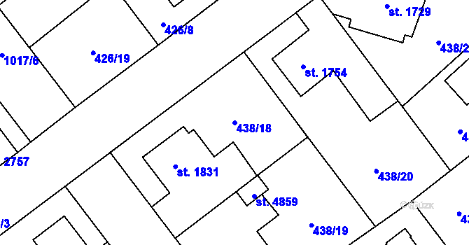Parcela st. 438/18 v KÚ Zábřeh nad Odrou, Katastrální mapa