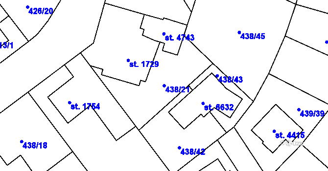 Parcela st. 438/21 v KÚ Zábřeh nad Odrou, Katastrální mapa