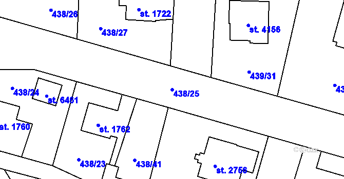 Parcela st. 438/25 v KÚ Zábřeh nad Odrou, Katastrální mapa