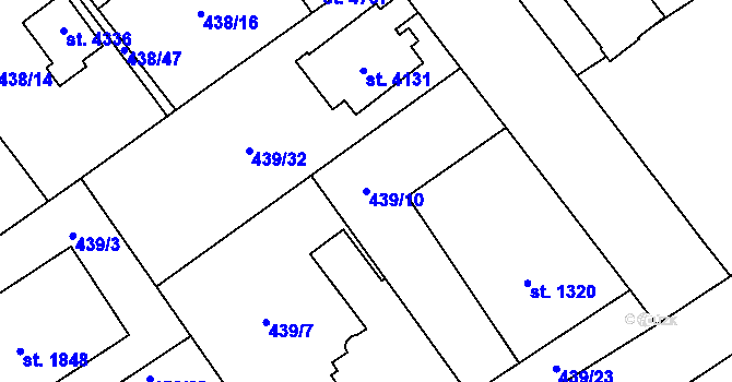 Parcela st. 439/10 v KÚ Zábřeh nad Odrou, Katastrální mapa