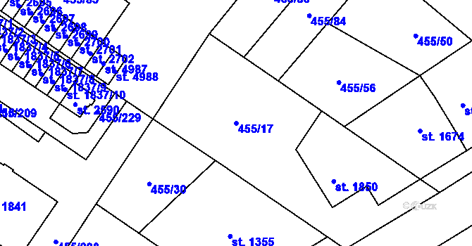 Parcela st. 455/17 v KÚ Zábřeh nad Odrou, Katastrální mapa