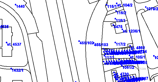 Parcela st. 455/102 v KÚ Zábřeh nad Odrou, Katastrální mapa