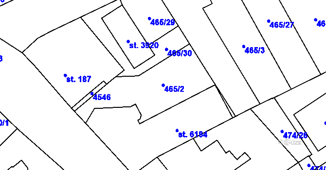 Parcela st. 465/2 v KÚ Zábřeh nad Odrou, Katastrální mapa