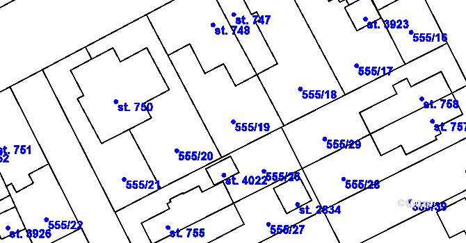 Parcela st. 555/19 v KÚ Zábřeh nad Odrou, Katastrální mapa