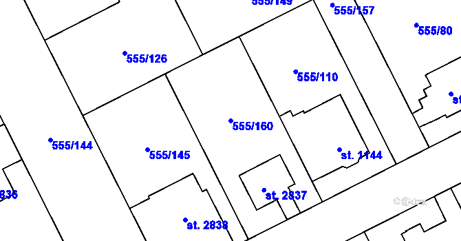 Parcela st. 555/160 v KÚ Zábřeh nad Odrou, Katastrální mapa