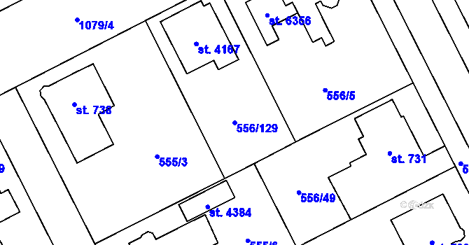 Parcela st. 556/129 v KÚ Zábřeh nad Odrou, Katastrální mapa