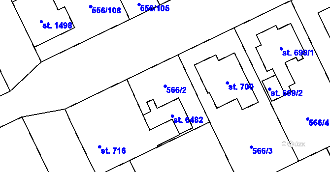 Parcela st. 566/2 v KÚ Zábřeh nad Odrou, Katastrální mapa