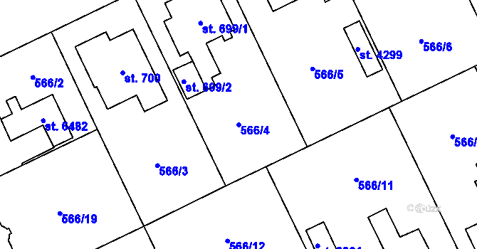 Parcela st. 566/4 v KÚ Zábřeh nad Odrou, Katastrální mapa