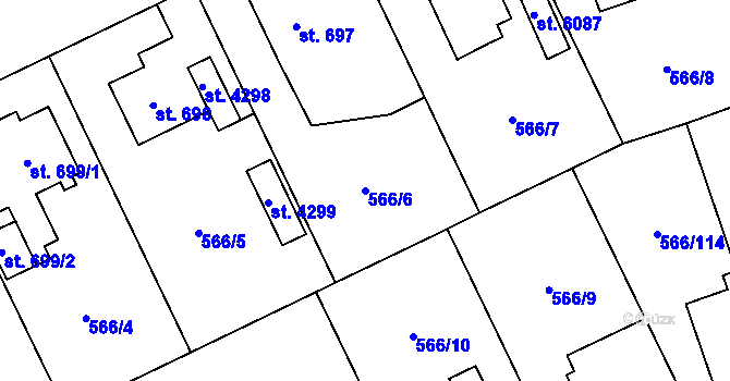 Parcela st. 566/6 v KÚ Zábřeh nad Odrou, Katastrální mapa