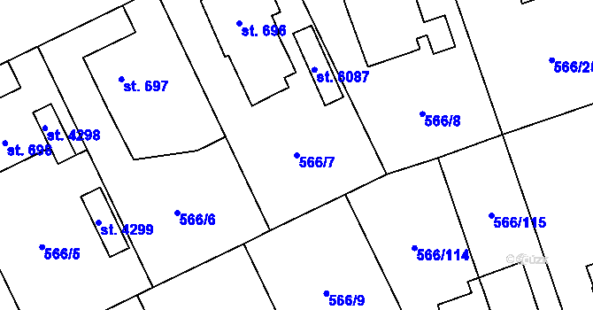 Parcela st. 566/7 v KÚ Zábřeh nad Odrou, Katastrální mapa