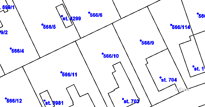 Parcela st. 566/10 v KÚ Zábřeh nad Odrou, Katastrální mapa