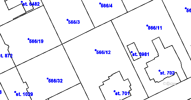 Parcela st. 566/12 v KÚ Zábřeh nad Odrou, Katastrální mapa