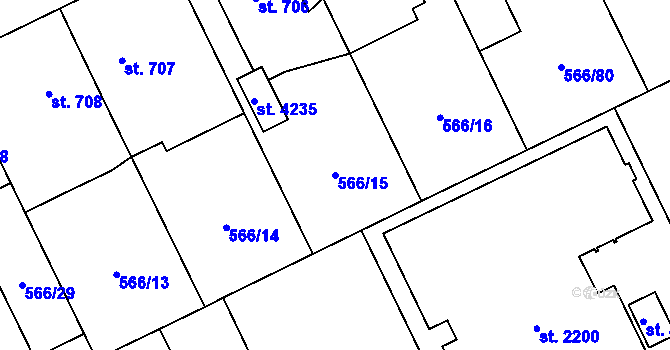 Parcela st. 566/15 v KÚ Zábřeh nad Odrou, Katastrální mapa