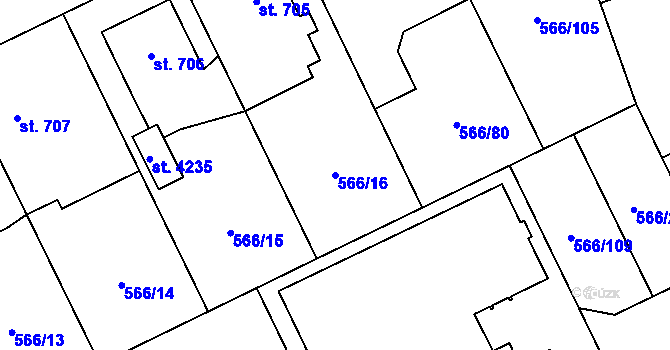 Parcela st. 566/16 v KÚ Zábřeh nad Odrou, Katastrální mapa