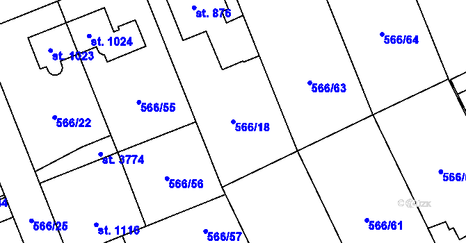 Parcela st. 566/18 v KÚ Zábřeh nad Odrou, Katastrální mapa