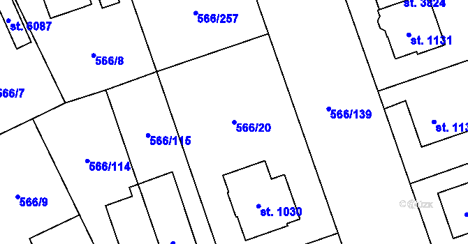Parcela st. 566/20 v KÚ Zábřeh nad Odrou, Katastrální mapa