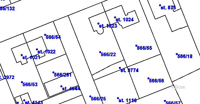 Parcela st. 566/22 v KÚ Zábřeh nad Odrou, Katastrální mapa