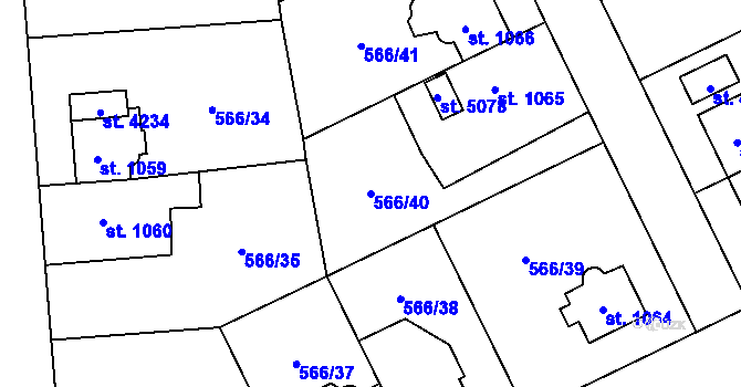Parcela st. 566/40 v KÚ Zábřeh nad Odrou, Katastrální mapa