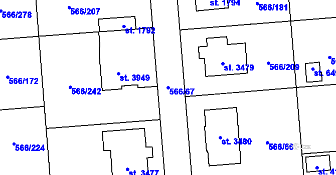 Parcela st. 566/67 v KÚ Zábřeh nad Odrou, Katastrální mapa