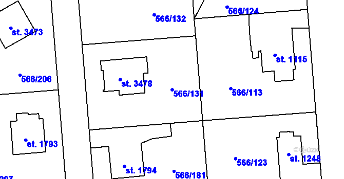 Parcela st. 566/131 v KÚ Zábřeh nad Odrou, Katastrální mapa