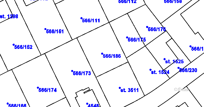 Parcela st. 566/186 v KÚ Zábřeh nad Odrou, Katastrální mapa