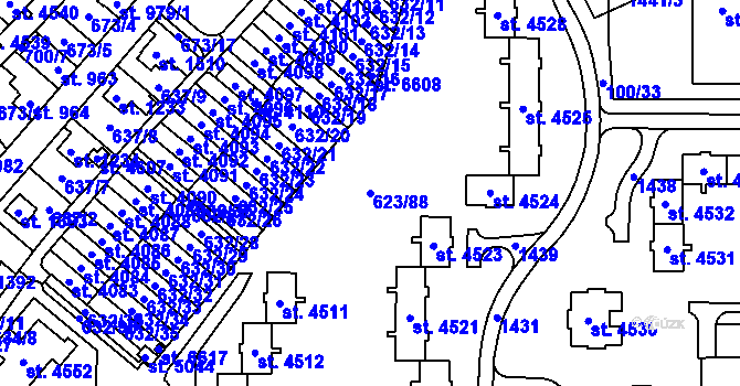 Parcela st. 623/88 v KÚ Zábřeh nad Odrou, Katastrální mapa
