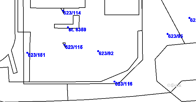 Parcela st. 623/92 v KÚ Zábřeh nad Odrou, Katastrální mapa