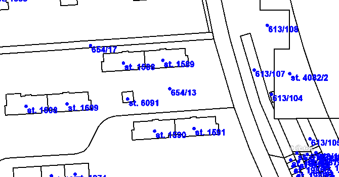 Parcela st. 654/13 v KÚ Zábřeh nad Odrou, Katastrální mapa