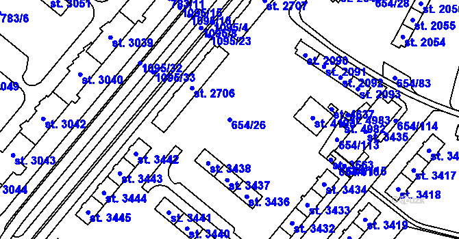 Parcela st. 654/26 v KÚ Zábřeh nad Odrou, Katastrální mapa