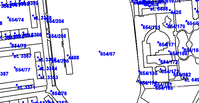 Parcela st. 654/67 v KÚ Zábřeh nad Odrou, Katastrální mapa