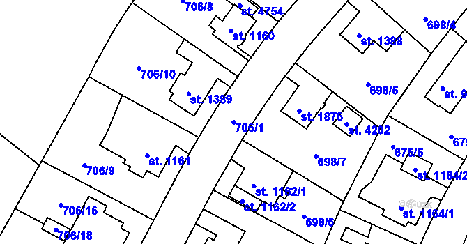 Parcela st. 706/1 v KÚ Zábřeh nad Odrou, Katastrální mapa