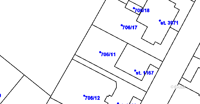 Parcela st. 706/11 v KÚ Zábřeh nad Odrou, Katastrální mapa
