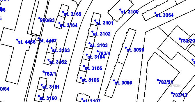 Parcela st. 783/4 v KÚ Zábřeh nad Odrou, Katastrální mapa