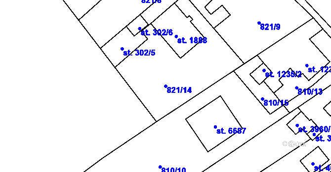 Parcela st. 821/14 v KÚ Zábřeh nad Odrou, Katastrální mapa